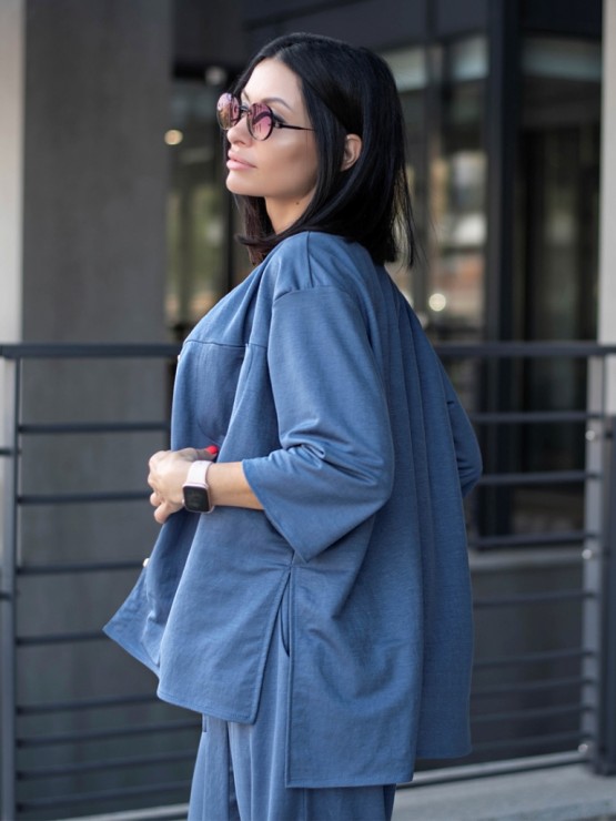 Літній легкий костюм - Трикотаж - Брюки з блузою - "Донна" - Індіго 7