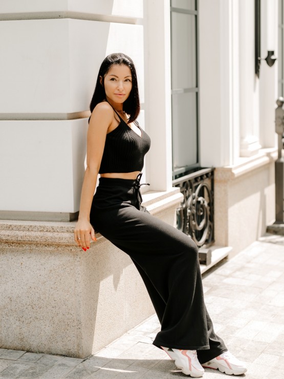 Штани жіночі - вільного крою - машинна в'язка - чорний 2