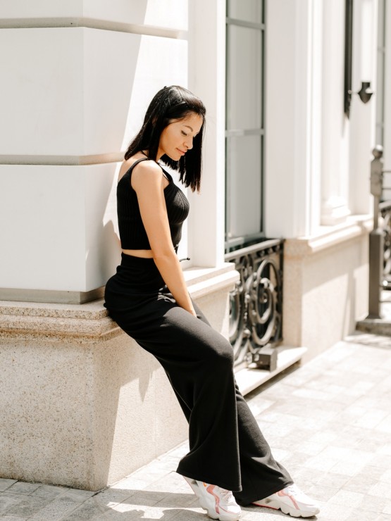 Штани жіночі - вільного крою - машинна в'язка - чорний 3