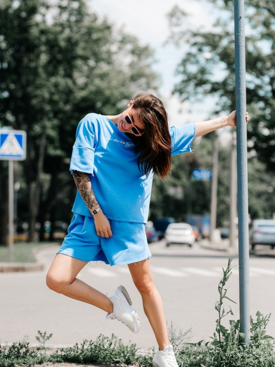 Костюм вільного крою - Футболка, шорти - Софія - Блакитний 1