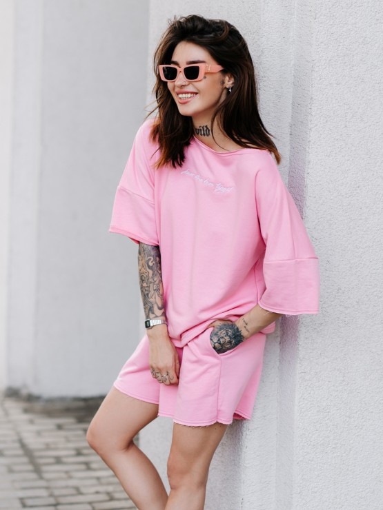 Костюм вільного крою - Футболка, шорти - Софія - Рожевий 3