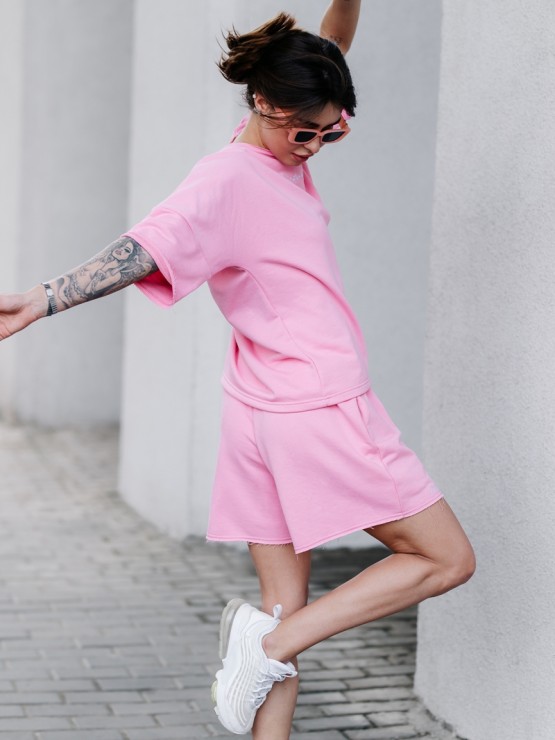 Костюм вільного крою - Футболка, шорти - Софія - Рожевий 2