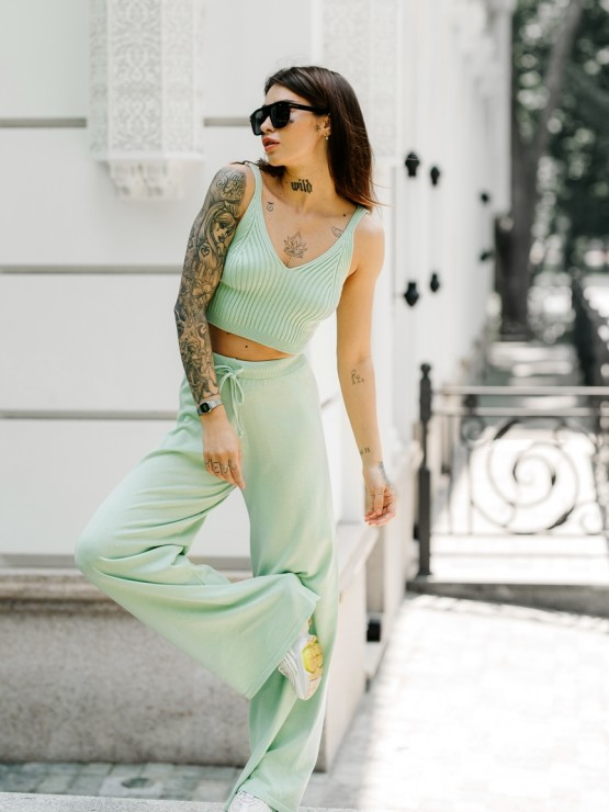 Штани жіночі - вільного крою - машинна в'язка - оливковий 2