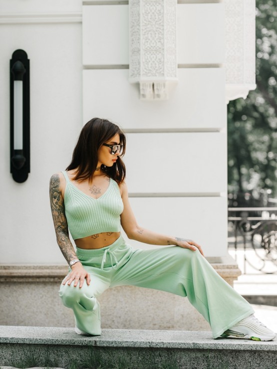 Штани жіночі - вільного крою - машинна в'язка - оливковий 5