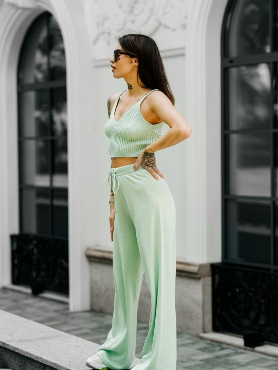 Штани жіночі - вільного крою - машинна в'язка - оливковий 