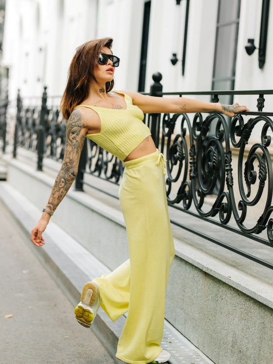 Штани жіночі - вільного крою - машинна в'язка - лимонний 3