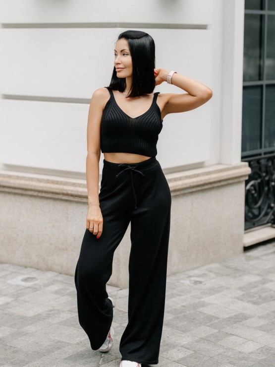 Штани жіночі - вільного крою - машинна в'язка - чорний 