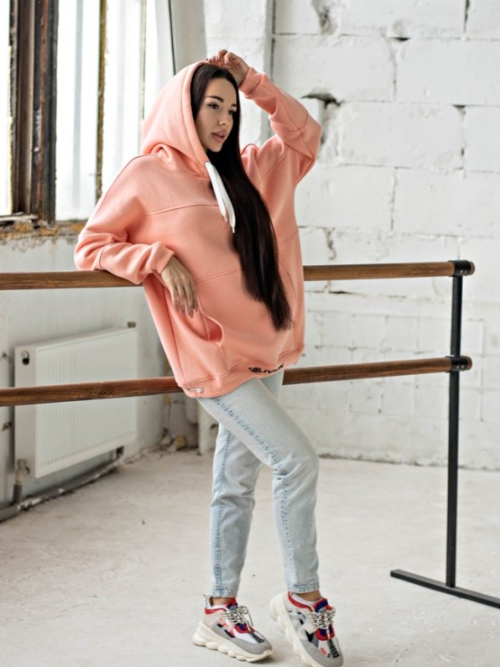 Жіночий худи на флісі з капюшоном Oversize - "Оллі" - персик 4