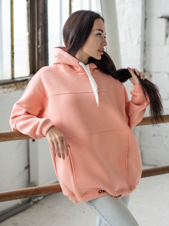 Жіночий худи на флісі з капюшоном Oversize - "Оллі" - персик 5