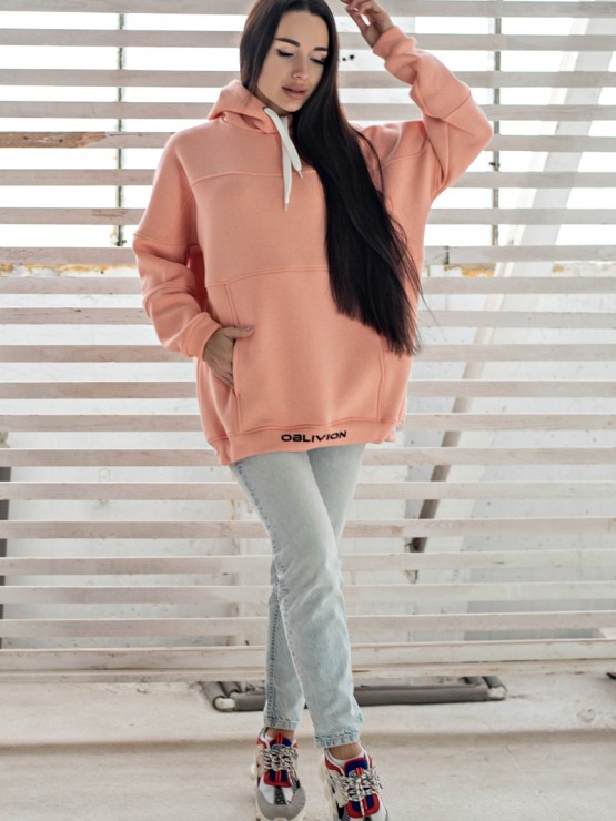 Жіночий худи на флісі з капюшоном Oversize - "Оллі" - персик 1