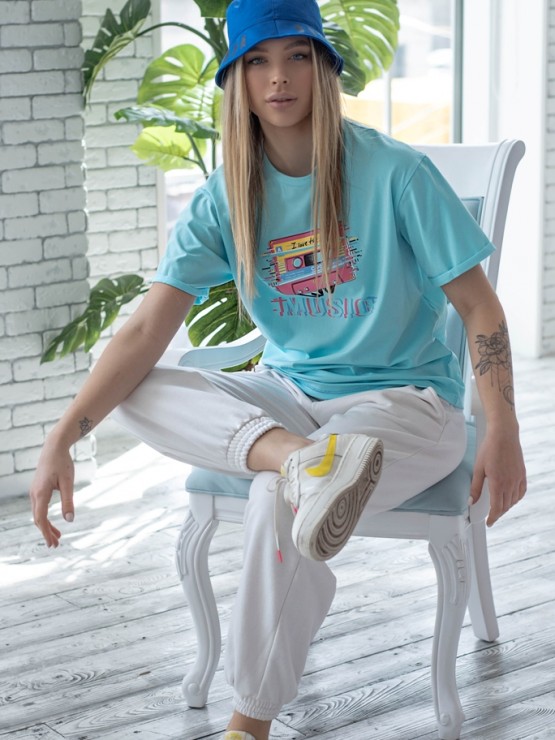 Футболка "Disco" - Бавовна -   м’ятна - принт касета 1