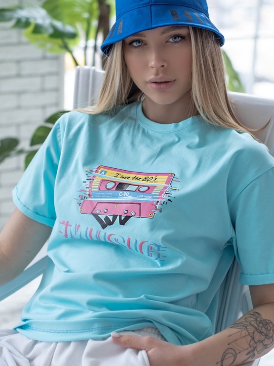 Футболка "Disco" - Бавовна -   м’ятна - принт касета 2