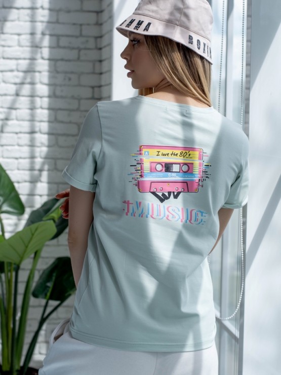 Футболка "Disco" - Бавовна - Оливка  -  принт касета 