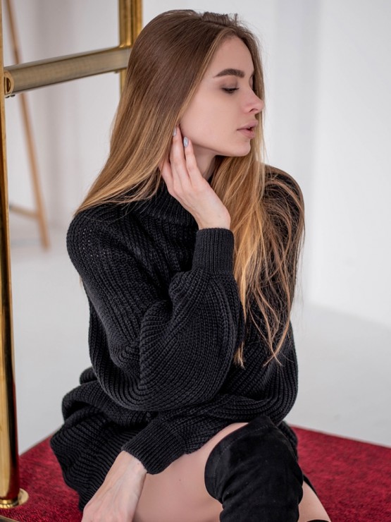 Жіноча туніка з високим горлом - Вовна - Акрил - "Міра" чорний 2