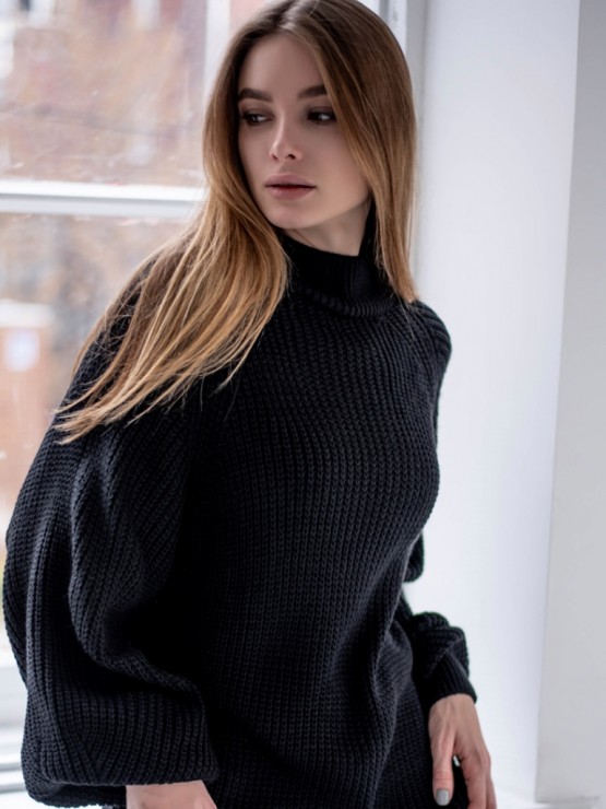 Жіноча туніка з високим горлом - Вовна - Акрил - "Міра" чорний 5