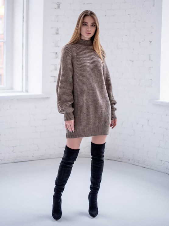 Жіноча туніка з високим горлом - Шерсть - Акрил - "Мира" шоколад 2