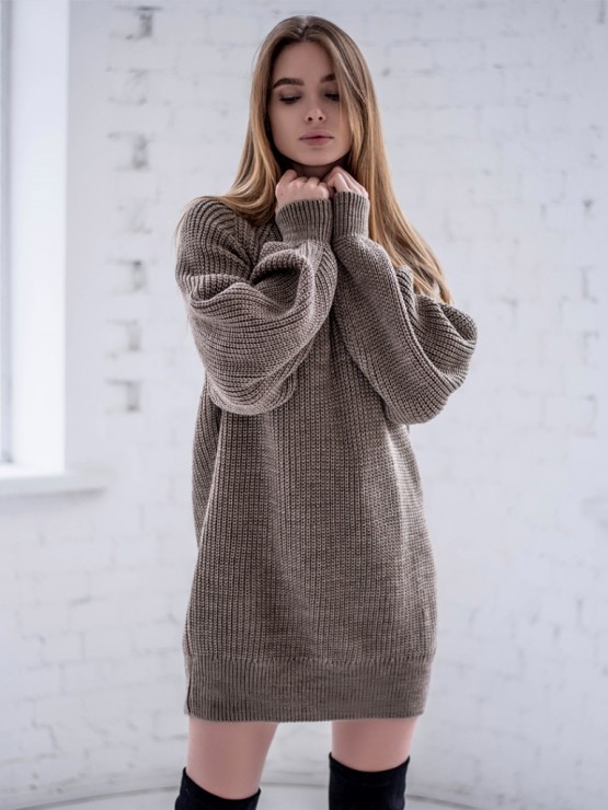Жіноча туніка з високим горлом - Шерсть - Акрил - "Мира" шоколад 