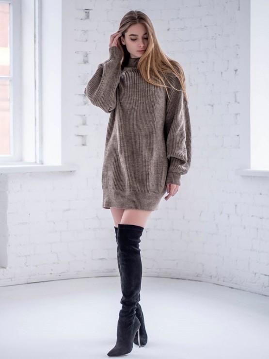 Жіноча туніка з високим горлом - Шерсть - Акрил - "Мира" шоколад 3