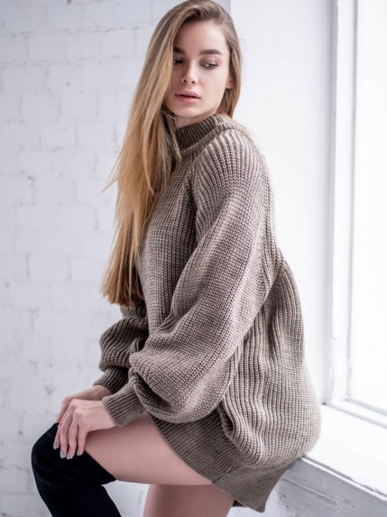 Жіноча туніка з високим горлом - Шерсть - Акрил - "Мира" шоколад 5