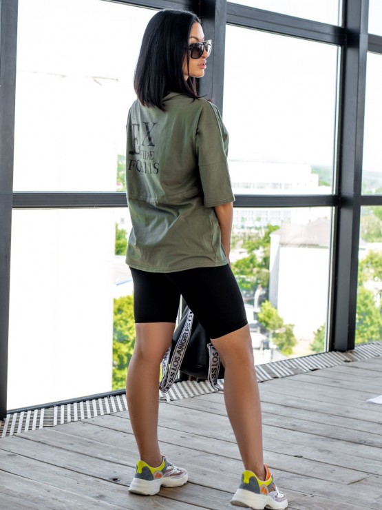 Жіночий комплект - футболка з велосипендками - Хакі 2