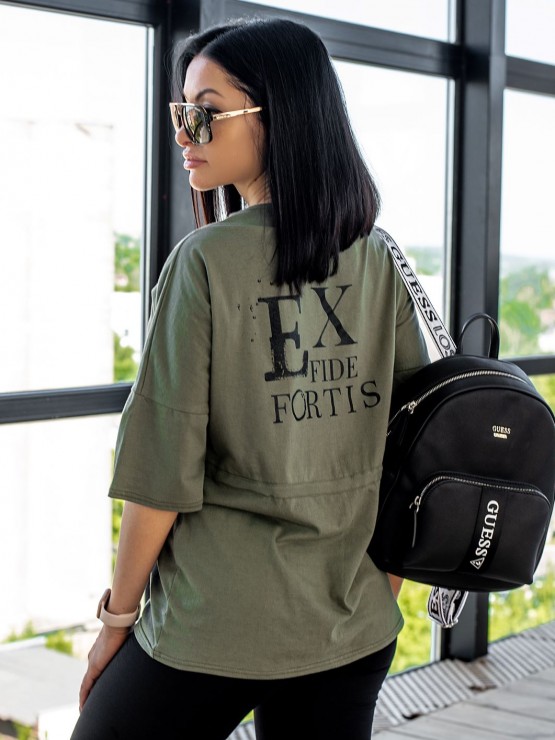 Жіночий комплект - футболка з велосипендками - Хакі 3