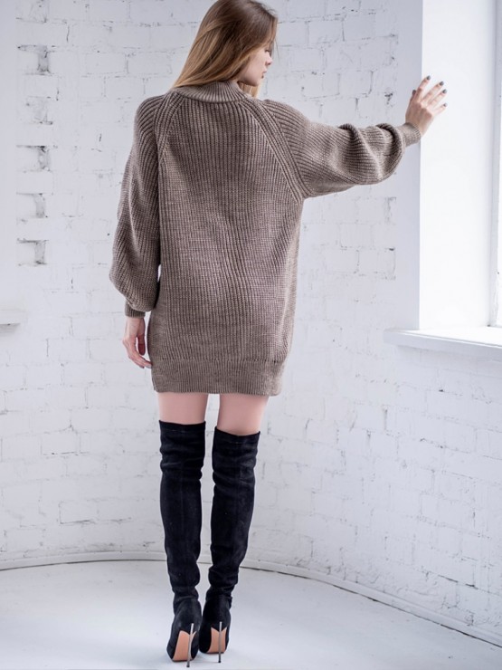 Жіноча туніка з високим горлом - Шерсть - Акрил - "Мира" шоколад 6