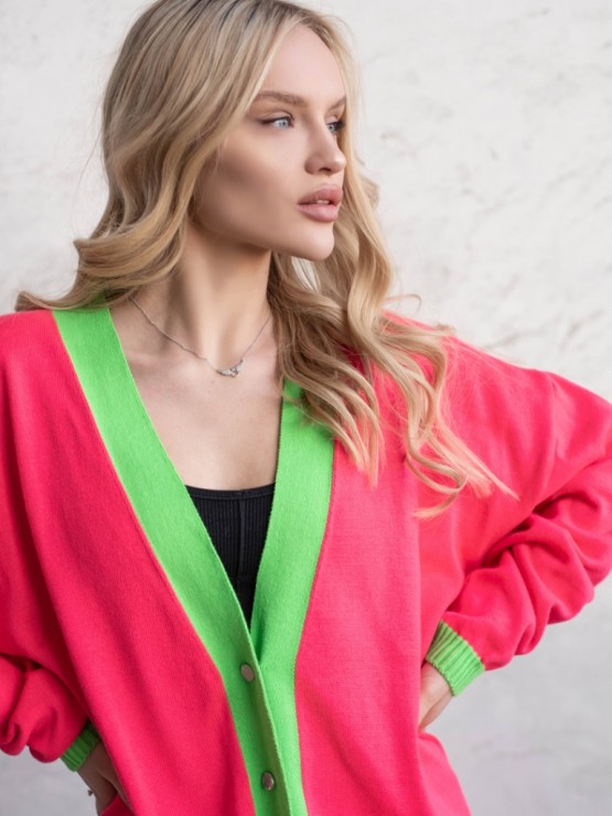 Кардиган з гудзиками - oversize - "Беатріс" - Малиново-зелений 