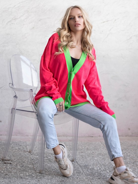 Кардиган з гудзиками - oversize - "Беатріс" - Малиново-зелений 2