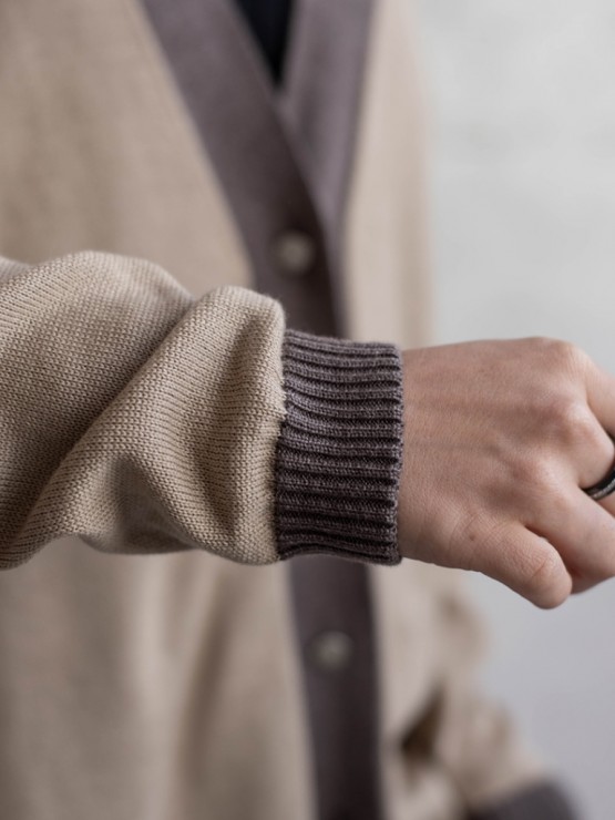 Кардиган з гудзиками - oversize - "Беатріс" - Бежево-шоколадний 2