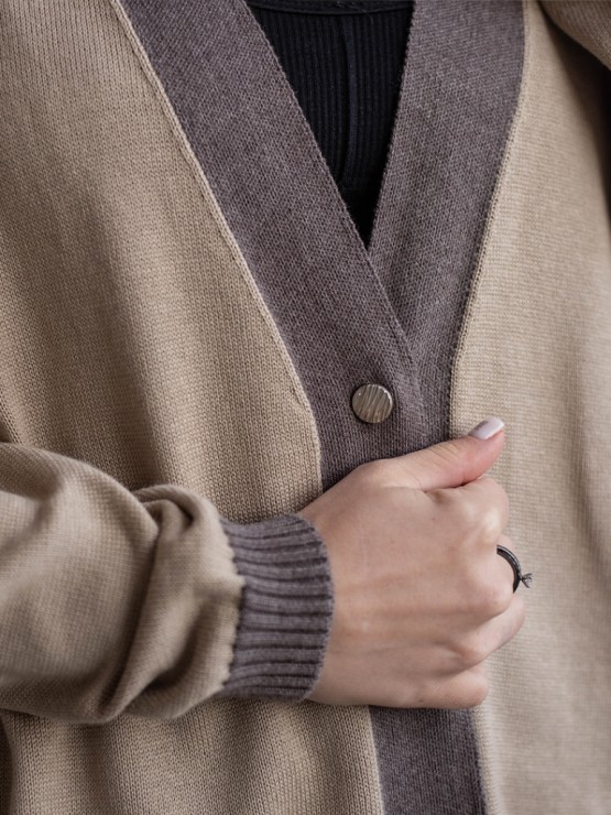 Кардиган з гудзиками - oversize - "Беатріс" - Бежево-шоколадний 3