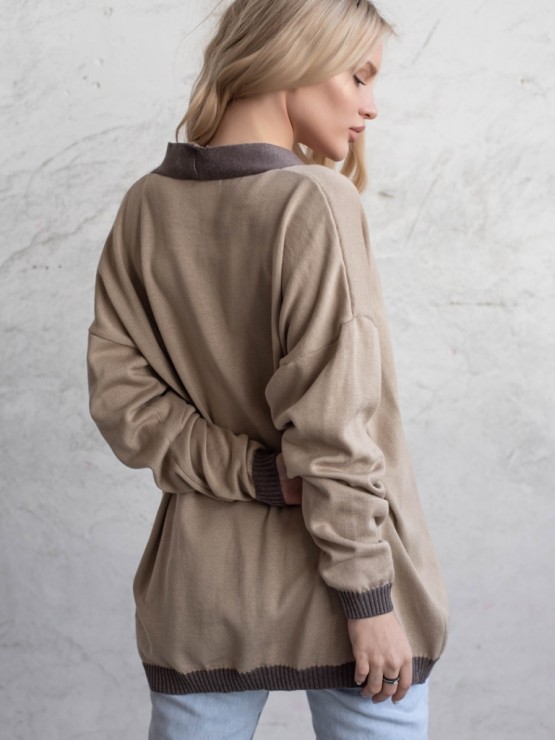 Кардиган з гудзиками - oversize - "Беатріс" - Бежево-шоколадний 4