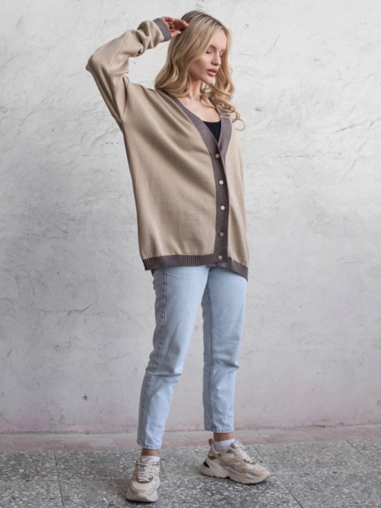 Кардиган з гудзиками - oversize - "Беатріс" - Бежево-шоколадний 5
