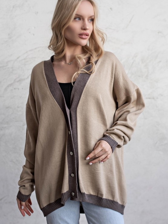 Кардиган з гудзиками - oversize - "Беатріс" - Бежево-шоколадний 
