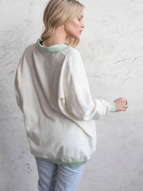 Кардиган з гудзиками - oversize - "Беатріс" - Молочно-оливковий 3