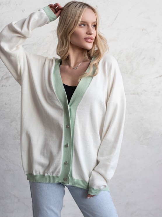 Кардиган з гудзиками - oversize - "Беатріс" - Молочно-оливковий 