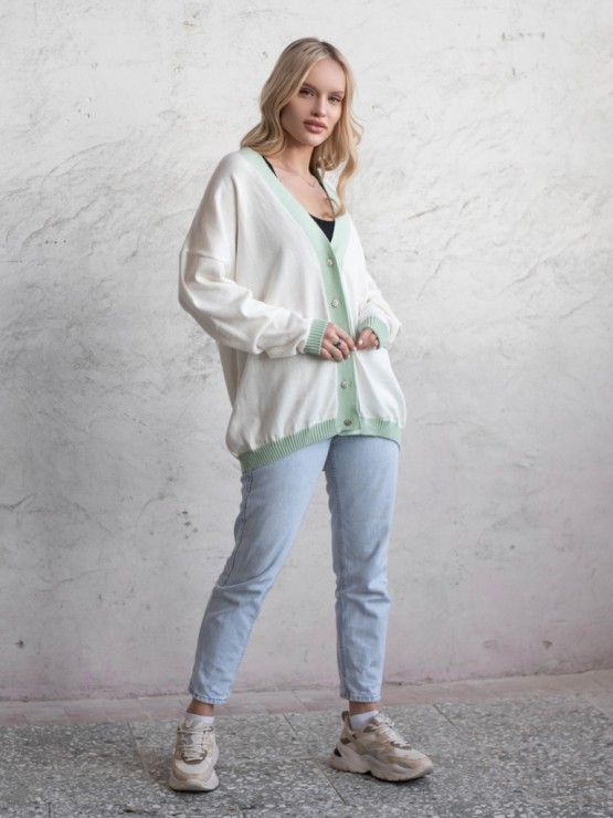 Кардиган з гудзиками - oversize - "Беатріс" - Молочно-оливковий 5