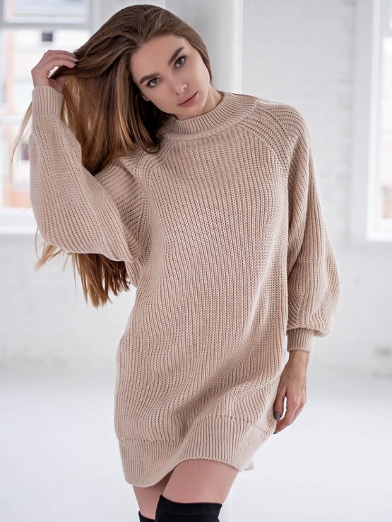 Жіноча туніка з високим горлом - Вовна - Акрил - "Мира" бежевий 