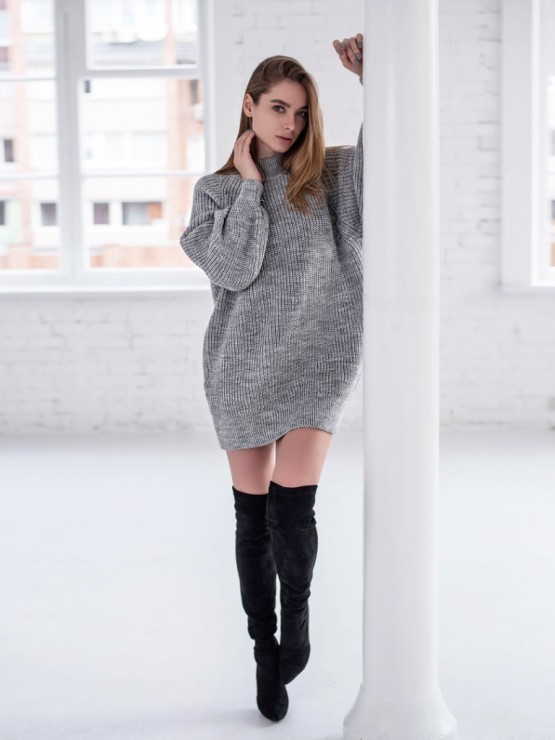 Жіноча туніка з високим горлом - Вовна - Акрил - "Мира" сірий 1