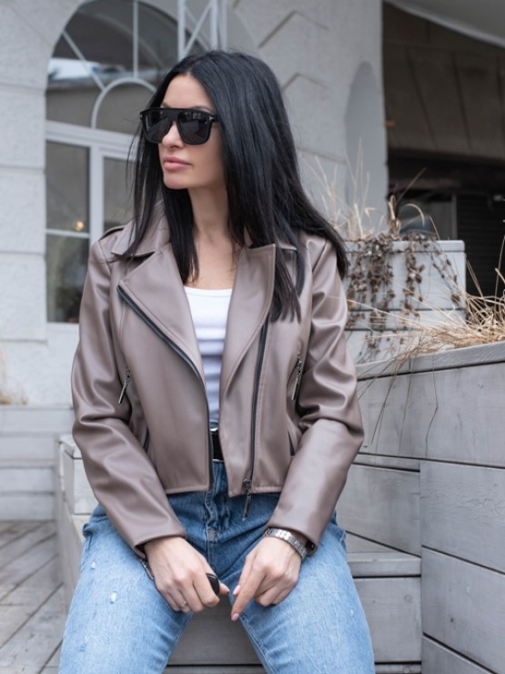 Косуха жіноча на блискавці - Еко-шкіра - Мокко 2