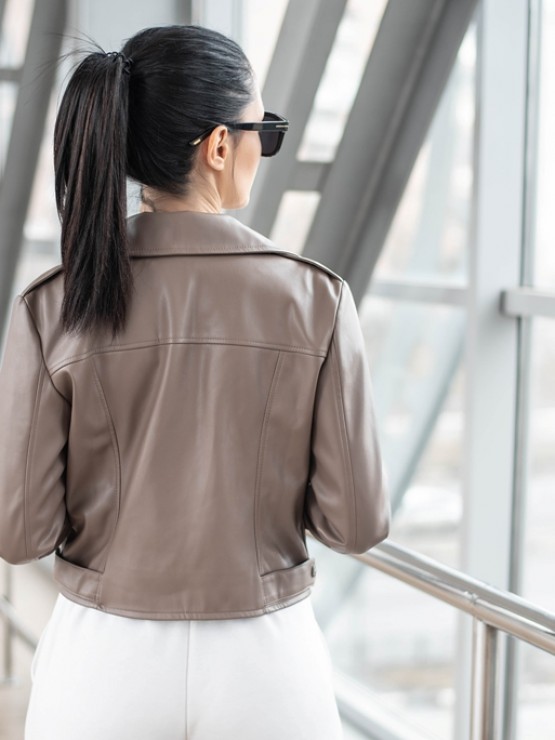 Косуха жіноча на блискавці - Еко-шкіра - Мокко 3