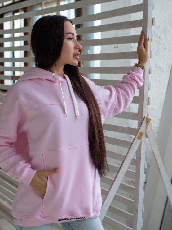 Жіночий худи на флісі з капюшоном Oversize - "Оллі" - рожевий 6
