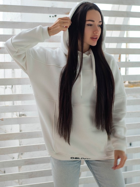 Жіночий худи на флісі з капюшоном Oversize - "Оллі" - молоко 