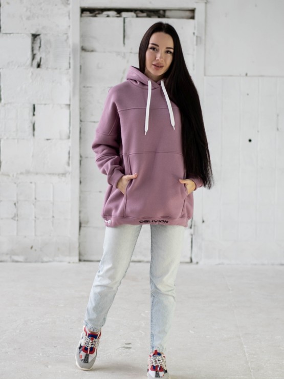 Жіночий худи на флісі з капюшоном Oversize -  "Оллі" - ліловий. 
