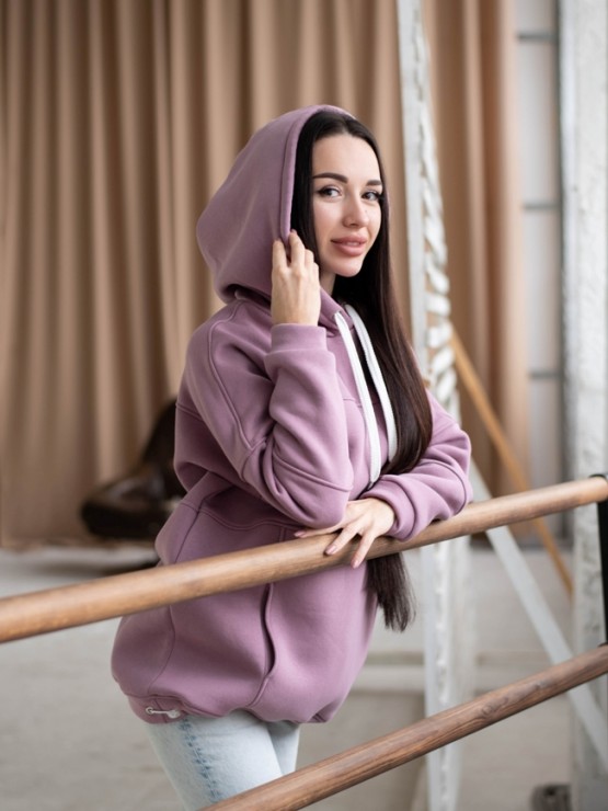 Жіночий худи на флісі з капюшоном Oversize -  "Оллі" - ліловий. 3