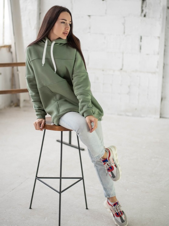 Жіночий худи на флісі з капюшоном Oversize - "Оллі" - хакі 