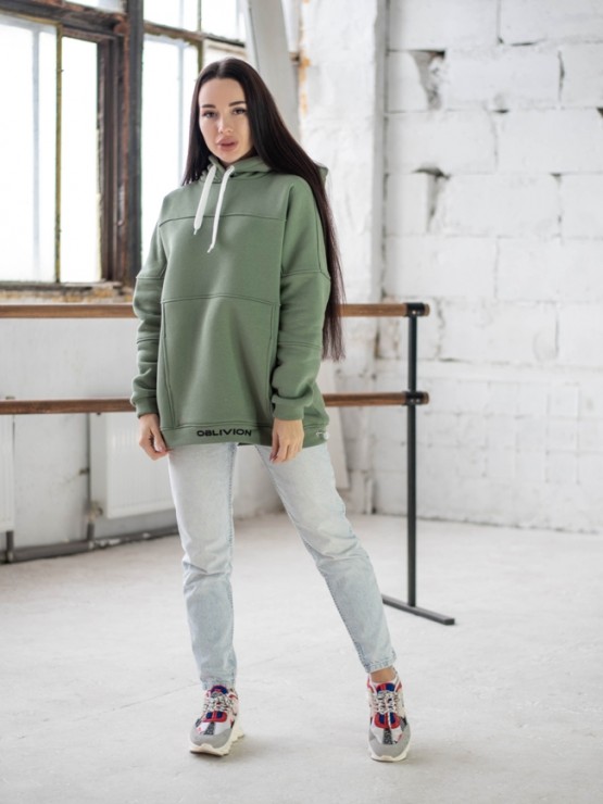 Жіночий худи на флісі з капюшоном Oversize - "Оллі" - хакі 2