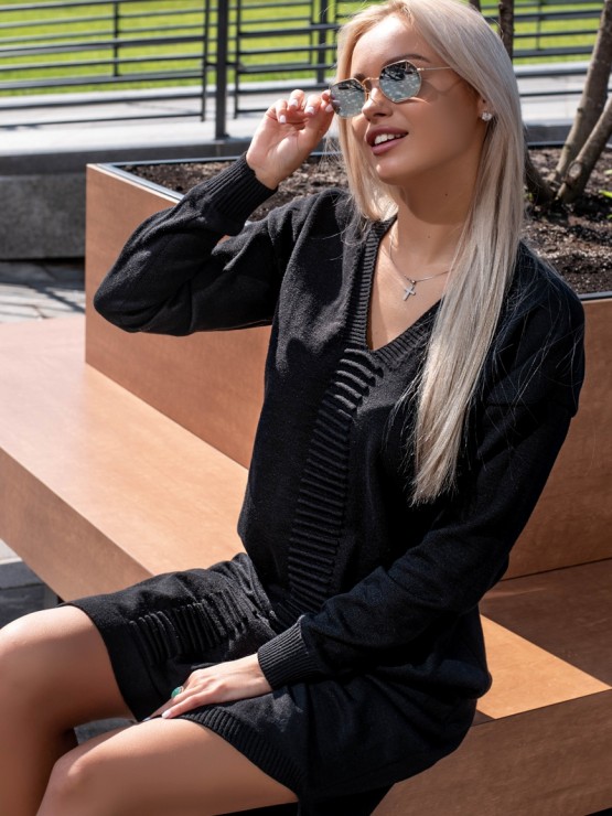 Тепла довга сукня - Машинна в'язка - "Одрі" - Чорна 2