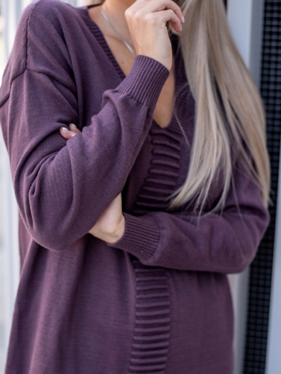 Тепла довга сукня - Машинна в'язка - "Одрі" - Слива 3