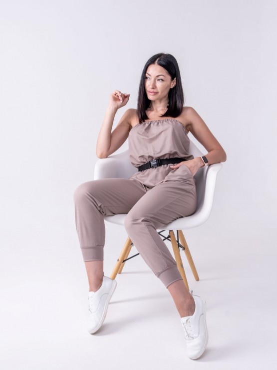 Жіночий комбінезон - літній - трикотаж - «Лія» - Бежевий 4