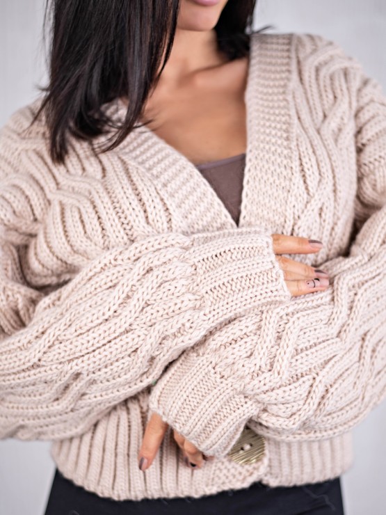 Укорочений кардиган із гудзиками - one size - "FLORA" - Бежевий 4